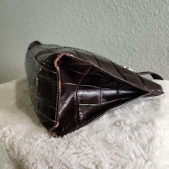 Genuine Brighton Dark Brown Croc Shoulder Bag Women Handbag - Picture 4 of 11